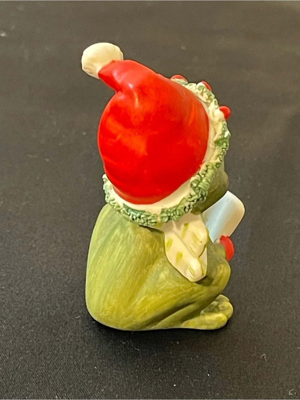 Enesco Green Frog Figurine with Red Santa Hat and Red Mittens